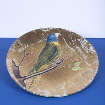 Assiette Perroquet en Découpage sous verre, or, perroquet 3 [1]