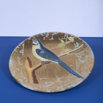 Assiette Perroquet en Découpage sous verre, or, perroquet 2 [1]