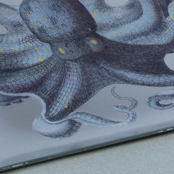 Octopus large dish in decoupage under glass, silver [3]