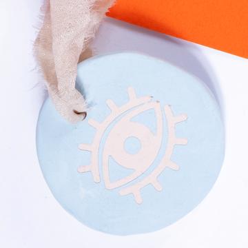 Médaille de Senteur Oeil en faïence, bleu clair, bergamote [2]