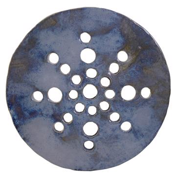 Disque pique-fleurs en faïence , bleu gris, 21 cm de diam.