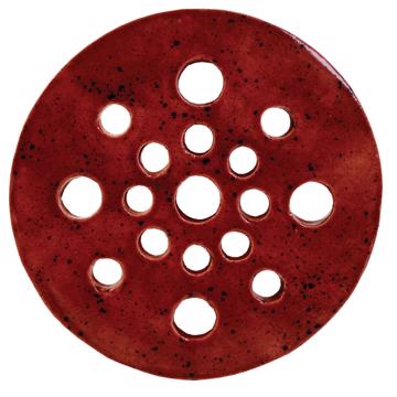 Disque pique-fleurs en faïence , rouge foncé, 17 cm de diam. [2]