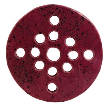 Flower pic disc in earthenware , reddish purple, 13,5 cm diam.