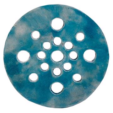 Flower pic disc in earthenware , turquoise, 17 cm diam.