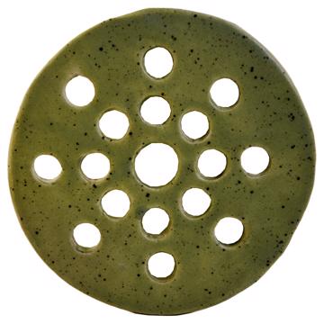 Flower pic disc in earthenware , grass green, 13,5 cm diam.