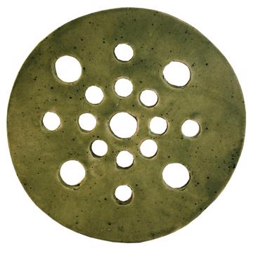 Disque pique-fleurs en faïence , vert prairie, 17 cm de diam. [3]