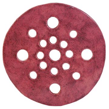 Disque pique-fleurs en faïence , vieux rose, 17 cm de diam.