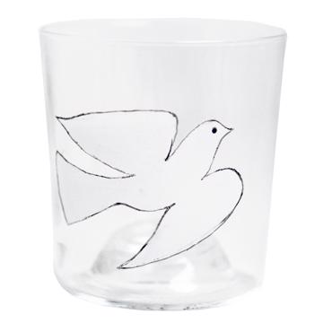 Verre Colombe en Email sur Cristallin, blanc