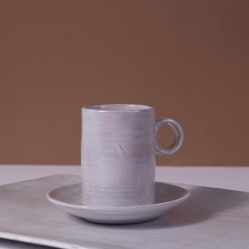 Tasse moka Chà en faïence tournée, blanc snow, avec le plateau  [1]
