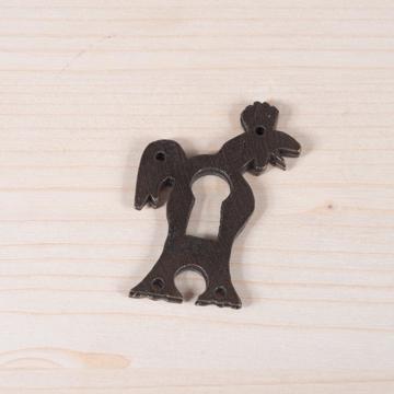 Rooster and Chick key hole in patinated metal