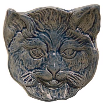 Cat dish in stamped earthenware, blue grey