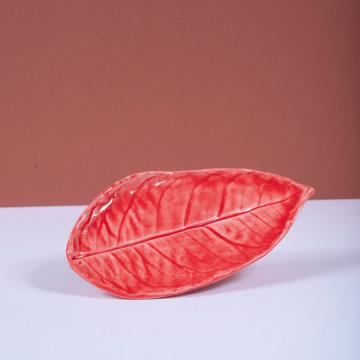 Petite feuille citronnier en faïence, rouge [1]