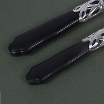 Saba fork in Resin and silver, mat black, dessert [4]