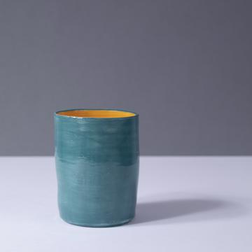 Alagoa Cup in turned earthenware, duck blue