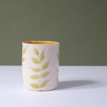 Gobelet Feuillage en faïence tournée, jaune orange [2]