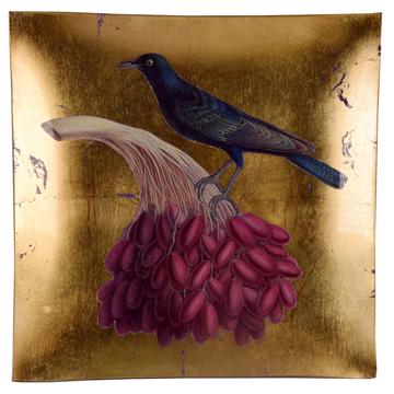 Grand plat Oiseau sur branche en découpage sous verre, or, 30 cm [3]