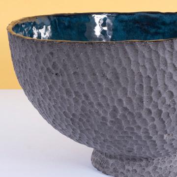 Grande Vasque en grès façonné, bleu canard [2]