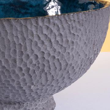 Grande Vasque en grès façonné, bleu canard [3]