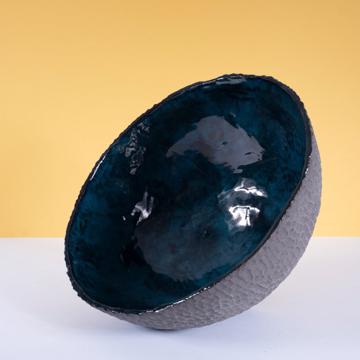 Grande Vasque en grès façonné, bleu canard [4]