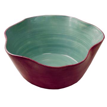 Saladier Bicolore en faïence tournée, vert mer, 24 cm diam.
