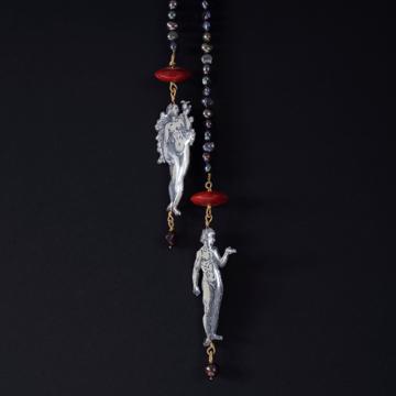 Lariat Adam et Ève en découpage et perles, noir [2]