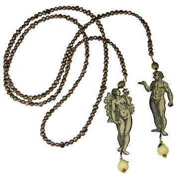 Lariat Adam et Ève en découpage et perles, noir