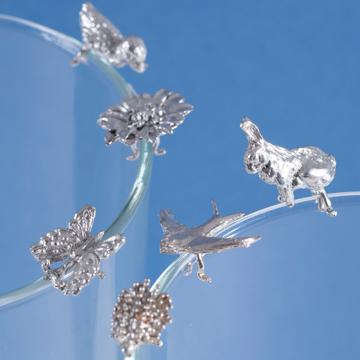 6 Marques verre en métal argenté ou doré, argent, série campagne [2]