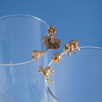 6 Marques verre en métal argenté ou doré, or, série jardin