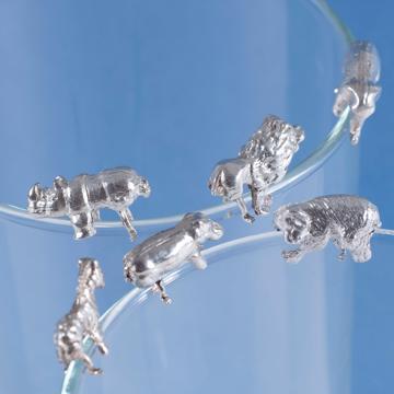 6 Marques verre en métal argenté ou doré, argent, série safari [2]
