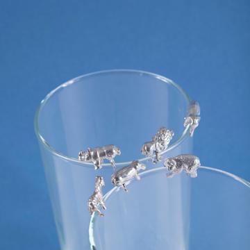 6 Marques verre en métal argenté ou doré, argent, série safari [1]