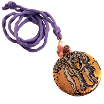 Pendentif Adam et Eve en découpage sur bois, multicolore [4]