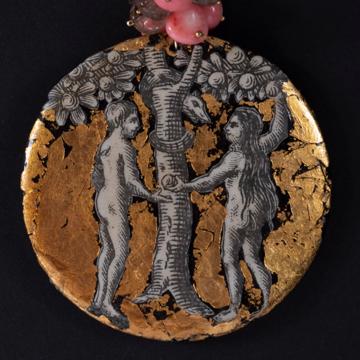 Pendentif Adam et Eve en découpage sur bois, multicolore [3]