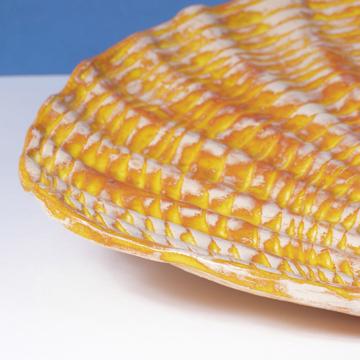 Concha Dish in stamped earthenware, yellow orange [2]