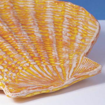 Concha Dish in stamped earthenware, yellow orange [6]