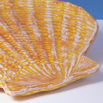 Plat Concha en faïence estampée, jaune orange [6]