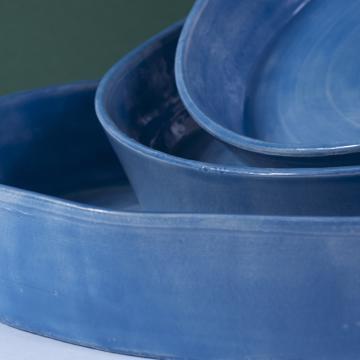 Plats Crato en faïence tournée, bleu france, set de 3 [2]