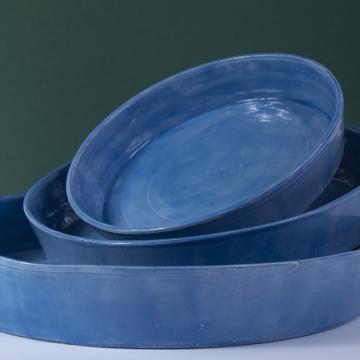 Plats Crato en faïence tournée, bleu france, set de 3 [4]