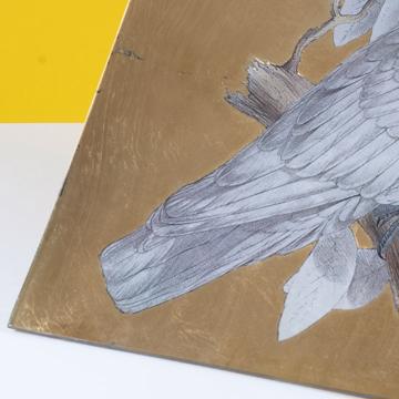 Grand plat Cacatoès en découpage sous verre, or [3]