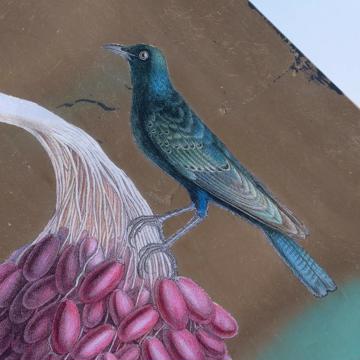 Grand plat Oiseau sur branche en découpage sous verre, or, 30 cm [2]