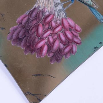Grand plat Oiseau sur branche en découpage sous verre, or, 30 cm [4]