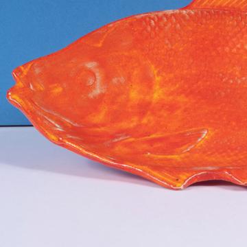 Plat Mérou en faïence estampée, orange vif [2]