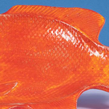 Plat Mérou en faïence estampée, orange vif [4]