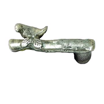 Poignée de porte Oiseau sur Branche en métal patiné, argent, gauche [6]