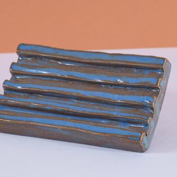Porte Savon en grès façonné, bleu france [4]