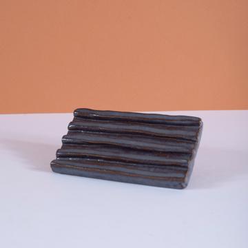Porte Savon en grès façonné, bleu gris [1]