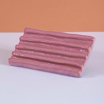 Porte Savon en grès façonné, vieux rose [1]