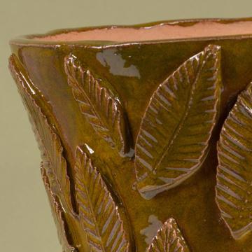 Leaf flower pot in shaped earthenware, peridot green [6]