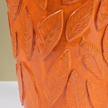 Grand pot de fleur Feuillage en faïence façonnée, orange vif [4]