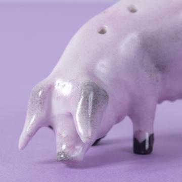 Porte pique Cochon en porcelaine, rose clair, piques standard [2]