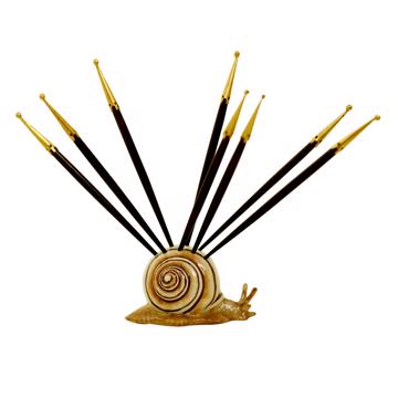 Porte pique Escargot en porcelaine, beige, ebène et or [3]